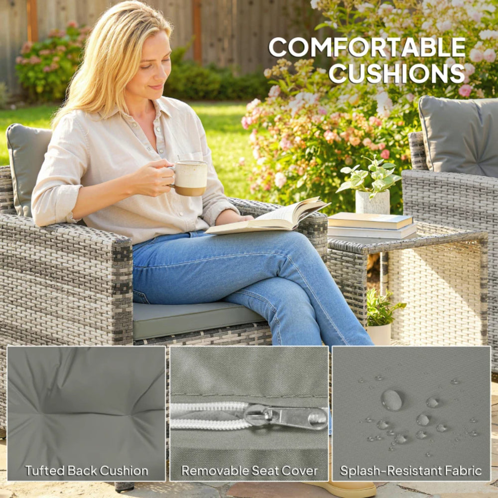 Outsunny Rattan Bistro Set, 3 Piece Garden Furniture Set with 2 Tier Glass Top Table