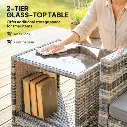 Outsunny Rattan Bistro Set, 3 Piece Garden Furniture Set with 2 Tier Glass Top Table