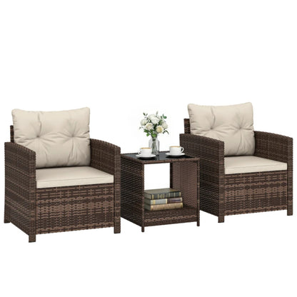 Outsunny Rattan Bistro Set, 3 Piece Garden Furniture Set with 2 Tier Glass Top Table