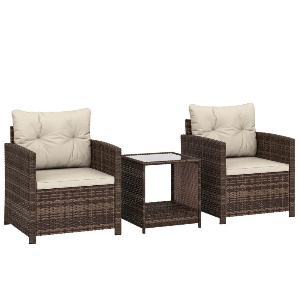 Outsunny Rattan Bistro Set, 3 Piece Garden Furniture Set with 2 Tier Glass Top Table