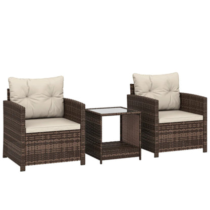 Outsunny Rattan Bistro Set, 3 Piece Garden Furniture Set with 2 Tier Glass Top Table