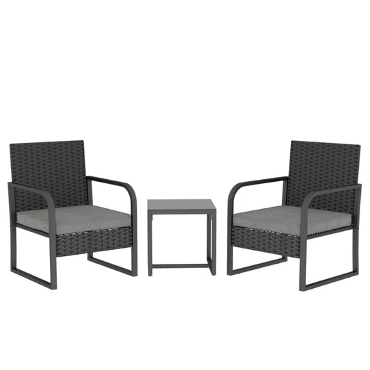 Outsunny Rattan Bistro Set, 3 Piece Garden Furniture Set with Cushions and Glass Top Table, Black