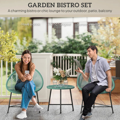 Outsunny Rattan Bistro Set with Acapulco Chairs and Glass Table, Green