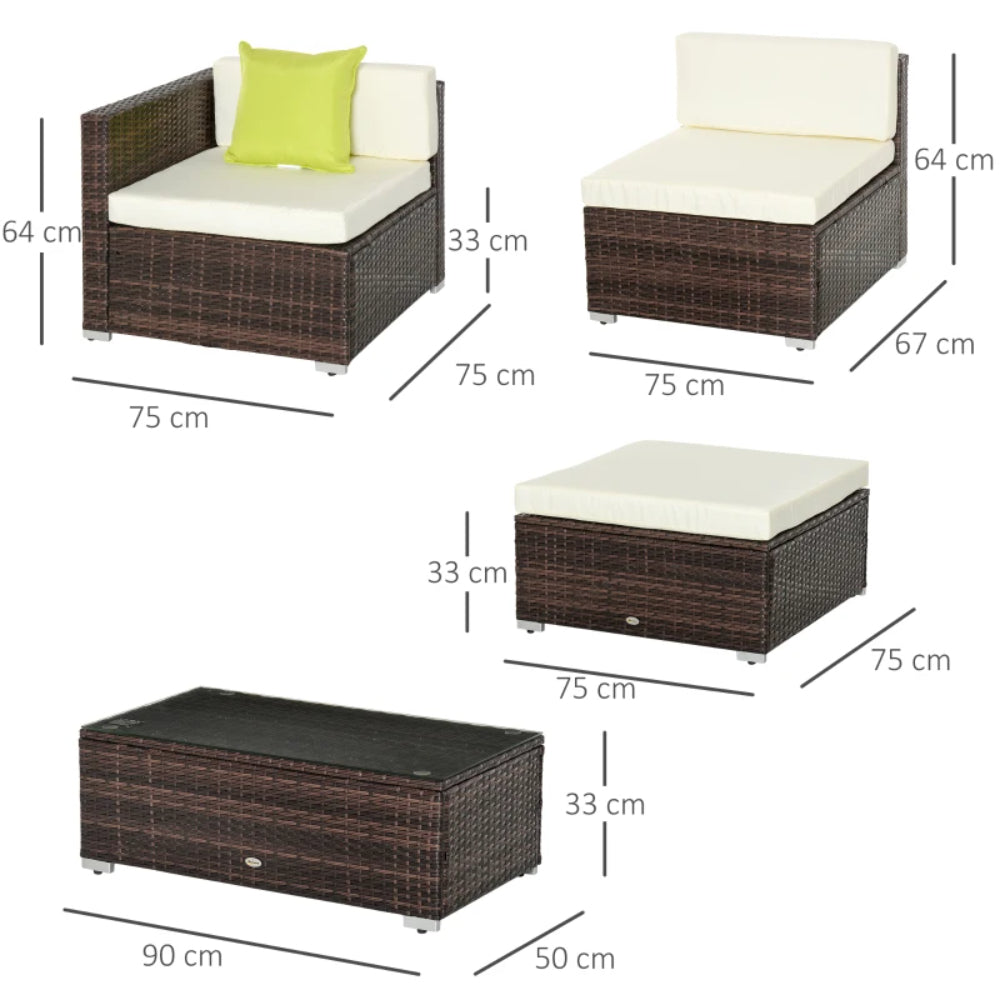 Outsunny Rattan Corner Sofa Set 4-Seater Outdoor Garden Sofa for Patio - Brown
