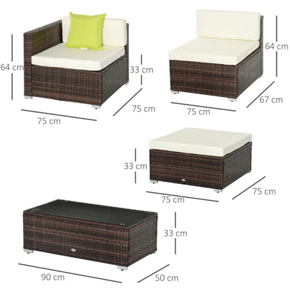 Outsunny Rattan Corner Sofa Set 4-Seater Outdoor Garden Sofa for Patio - Brown