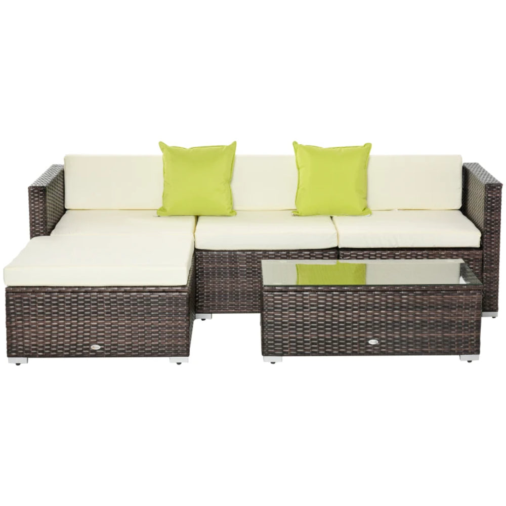 Outsunny Rattan Corner Sofa Set 4-Seater Outdoor Garden Sofa for Patio - Brown