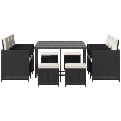 Outsunny Rattan Dining Set Garden Furniture Patio set 11 PC with Cushion Black /Milk White