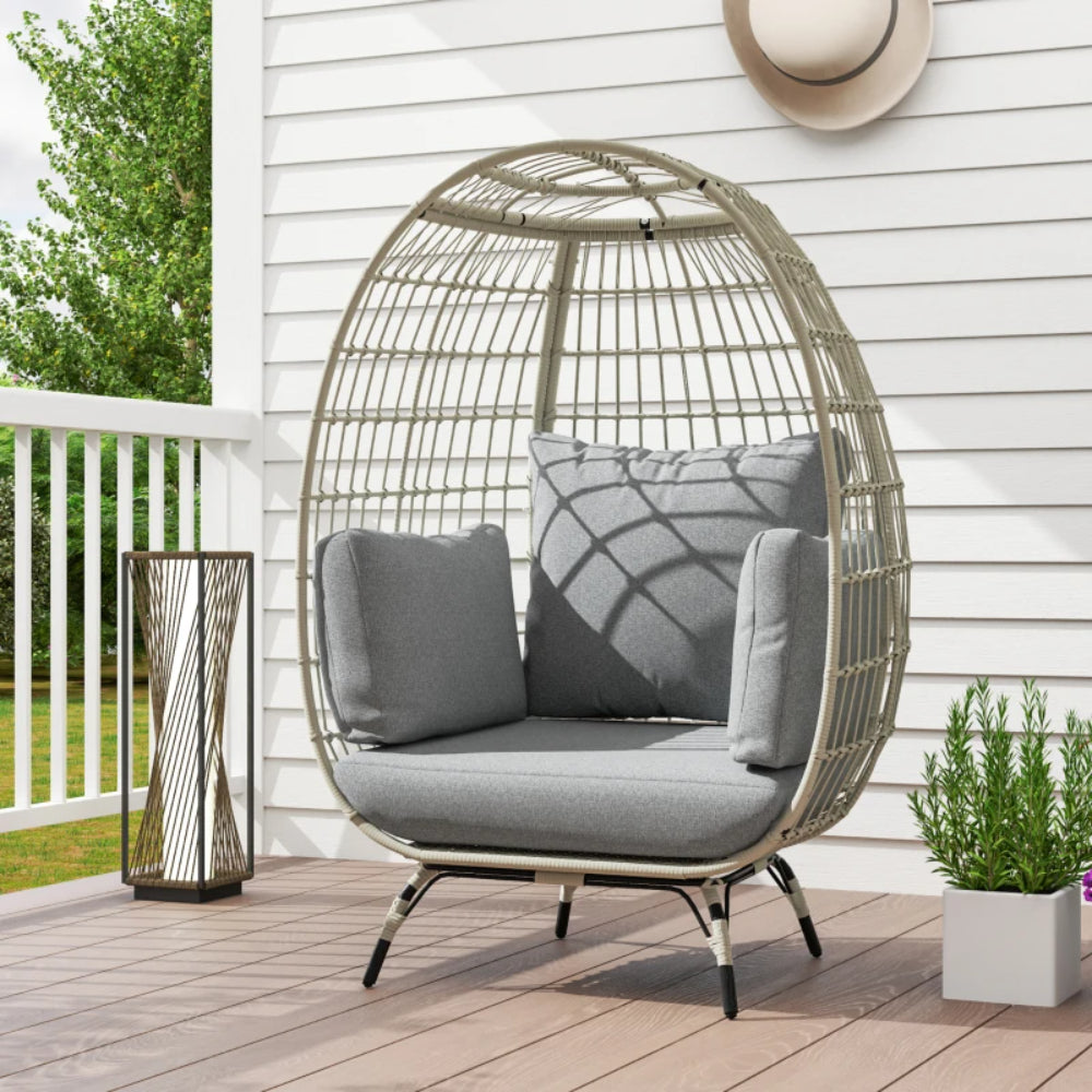 Outsunny Rattan Egg Chair with Cushions and Pillows