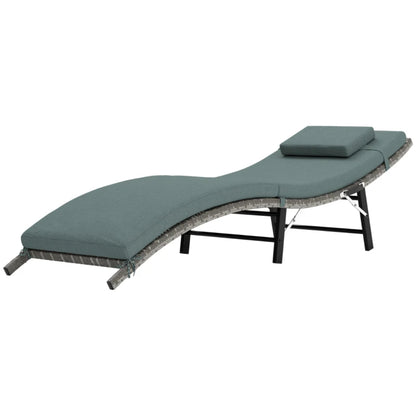 Outsunny Rattan Folding Sun Lounger Outdoor Chair with Cushion and Pillow Mixed Grey