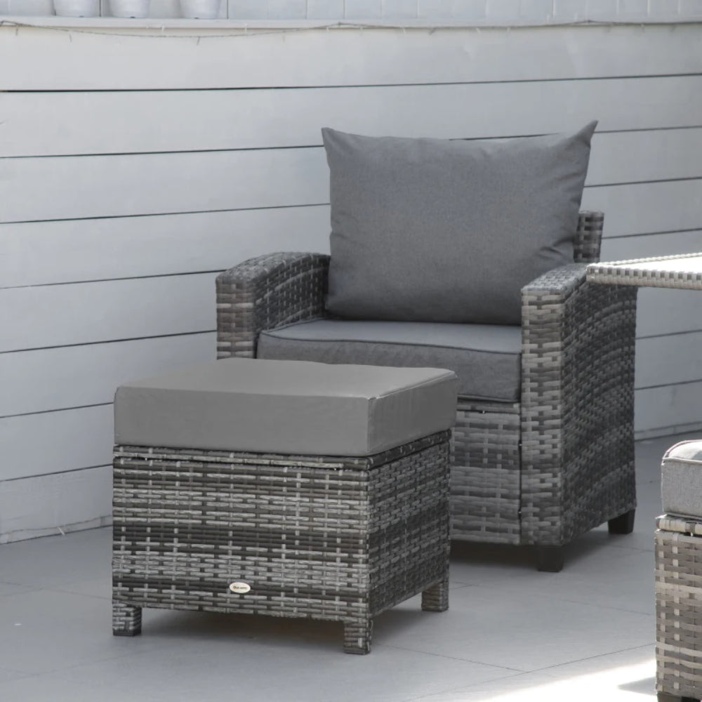 Outsunny Rattan Footstool Wicker Ottoman with Padded Seat Cushion Outdoor Patio Furniture for Garden Poolside Living Room, 50 x 50 x 35 cm