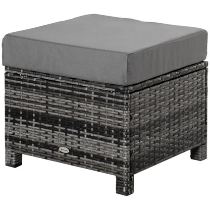 Outsunny Rattan Footstool Wicker Ottoman with Padded Seat Cushion Outdoor Patio Furniture for Garden Poolside Living Room, 50 x 50 x 35 cm