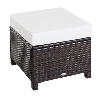 Outsunny Rattan Footstool Wicker Ottoman with Padded Seat Cushion Outdoor Patio Furniture for Garden Poolside Living Room, 50 x 50 x 35 cm