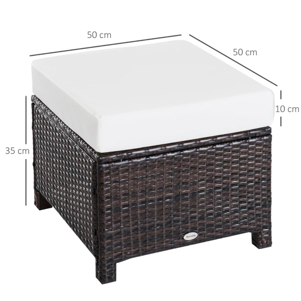 Outsunny Rattan Footstool Wicker Ottoman with Padded Seat Cushion Outdoor Patio Furniture for Garden Poolside Living Room, 50 x 50 x 35 cm
