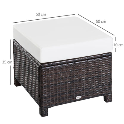 Outsunny Rattan Footstool Wicker Ottoman with Padded Seat Cushion Outdoor Patio Furniture for Garden Poolside Living Room, 50 x 50 x 35 cm