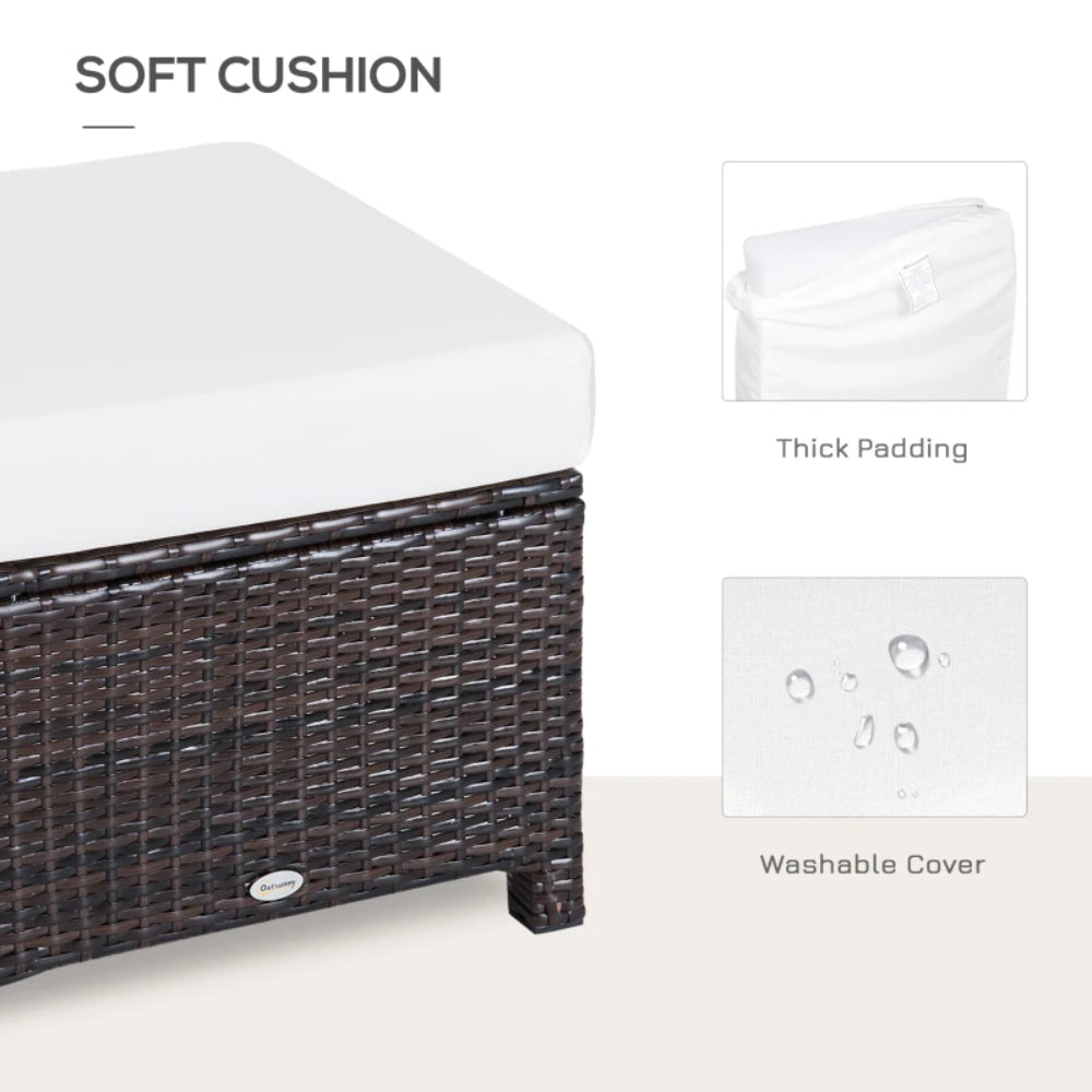 Outsunny Rattan Footstool Wicker Ottoman with Padded Seat Cushion Outdoor Patio Furniture for Garden Poolside Living Room, 50 x 50 x 35 cm