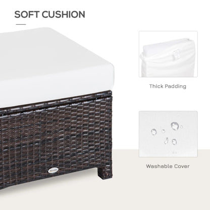 Outsunny Rattan Footstool Wicker Ottoman with Padded Seat Cushion Outdoor Patio Furniture for Garden Poolside Living Room, 50 x 50 x 35 cm