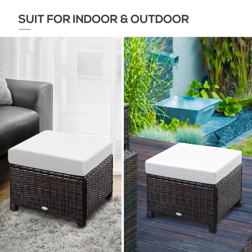 Outsunny Rattan Footstool Wicker Ottoman with Padded Seat Cushion Outdoor Patio Furniture for Garden Poolside Living Room, 50 x 50 x 35 cm