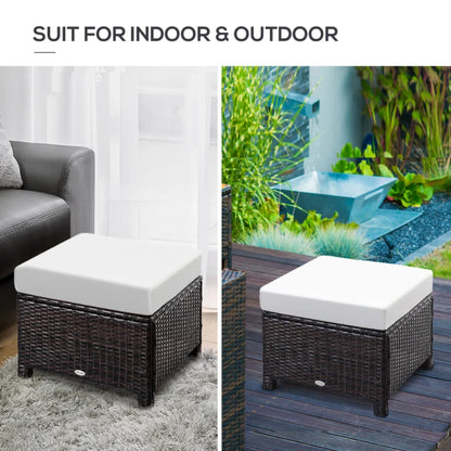 Outsunny Rattan Footstool Wicker Ottoman with Padded Seat Cushion Outdoor Patio Furniture for Garden Poolside Living Room, 50 x 50 x 35 cm