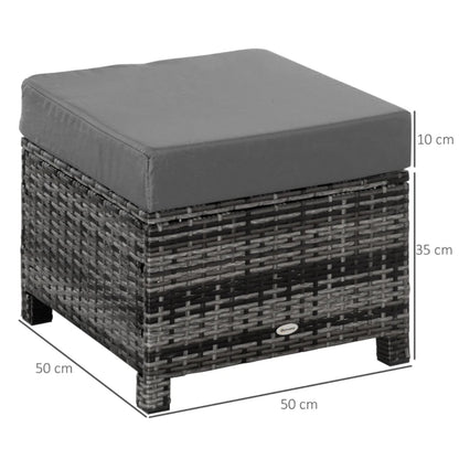 Outsunny Rattan Footstool Wicker Ottoman with Padded Seat Cushion Outdoor Patio Furniture for Garden Poolside Living Room, 50 x 50 x 35 cm
