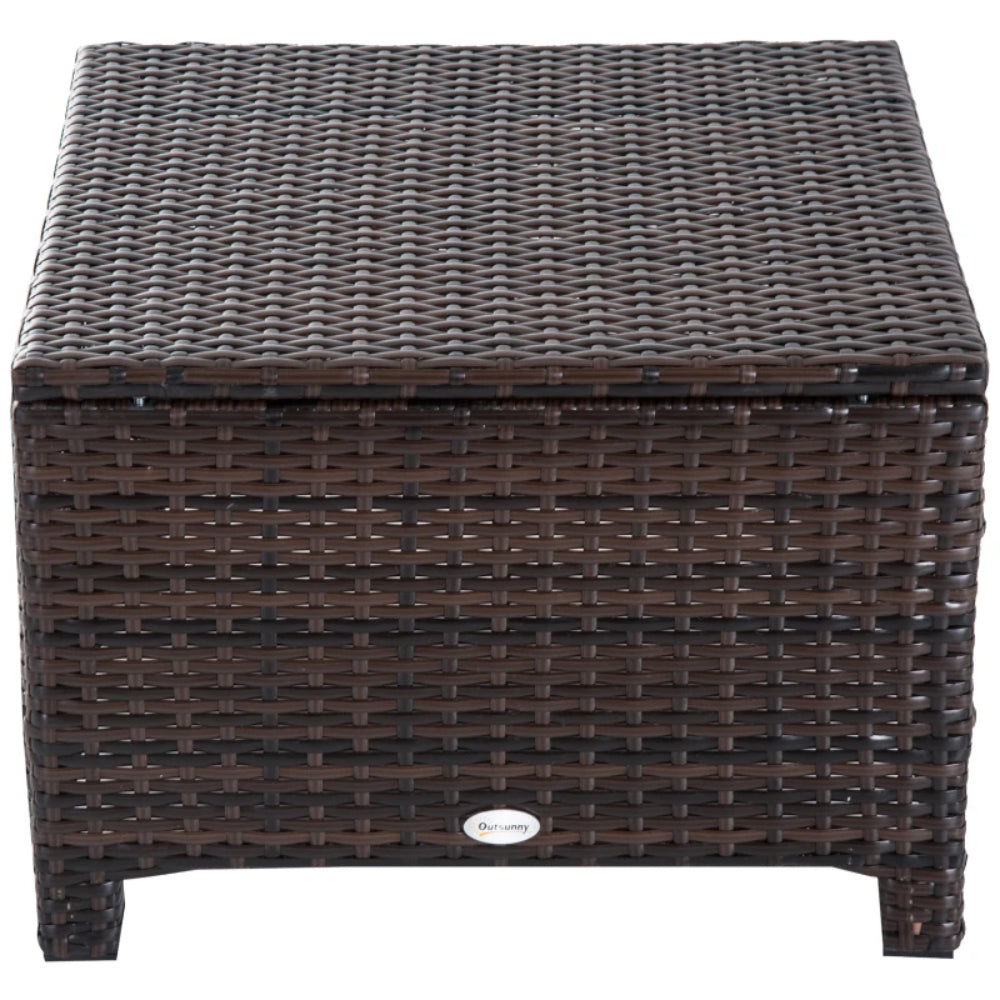 Outsunny Rattan Footstool Wicker Ottoman with Padded Seat Cushion Outdoor Patio Furniture for Garden Poolside Living Room, 50 x 50 x 35 cm