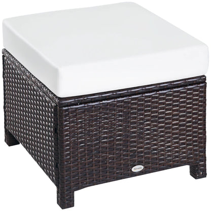 Outsunny Rattan Footstool Wicker Ottoman with Padded Seat Cushion Outdoor Patio Furniture for Garden Poolside Living Room, 50 x 50 x 35 cm