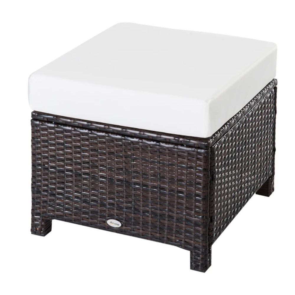 Outsunny Rattan Footstool Wicker Ottoman with Padded Seat Cushion Outdoor Patio Furniture for Garden Poolside Living Room, 50 x 50 x 35 cm