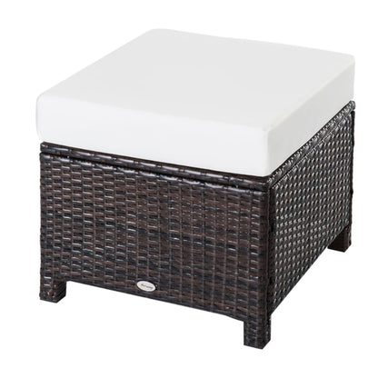 Outsunny Rattan Footstool Wicker Ottoman with Padded Seat Cushion Outdoor Patio Furniture for Garden Poolside Living Room, 50 x 50 x 35 cm