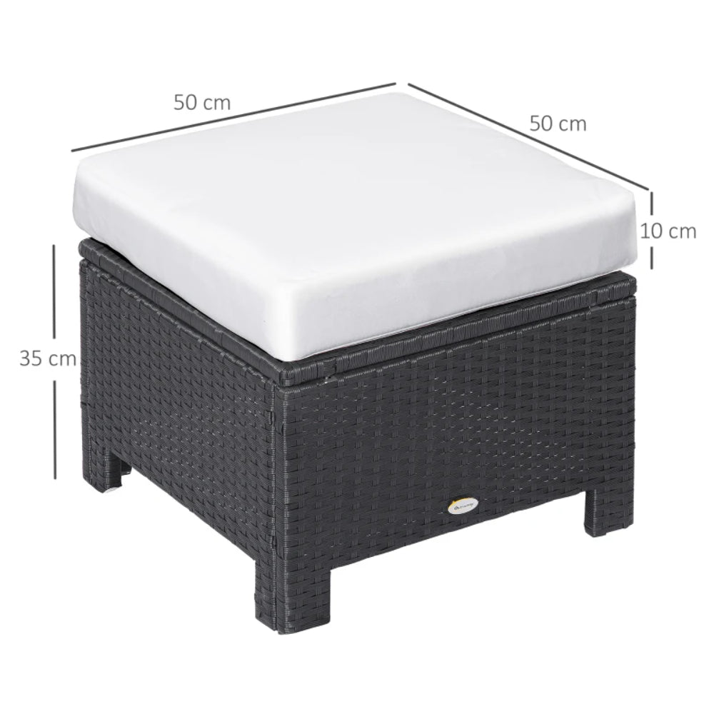 Outsunny Rattan Footstool Wicker Ottoman with Padded Seat Cushion Outdoor Patio Furniture for Garden Poolside Living Room, 50 x 50 x 35 cm