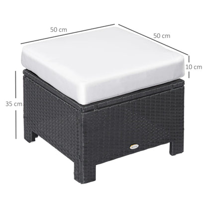 Outsunny Rattan Footstool Wicker Ottoman with Padded Seat Cushion Outdoor Patio Furniture for Garden Poolside Living Room, 50 x 50 x 35 cm