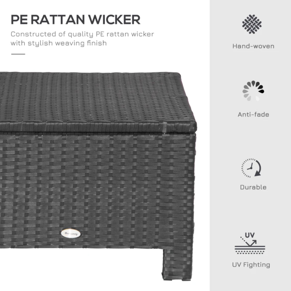 Outsunny Rattan Footstool Wicker Ottoman with Padded Seat Cushion Outdoor Patio Furniture for Garden Poolside Living Room, 50 x 50 x 35 cm