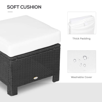 Outsunny Rattan Footstool Wicker Ottoman with Padded Seat Cushion Outdoor Patio Furniture for Garden Poolside Living Room, 50 x 50 x 35 cm