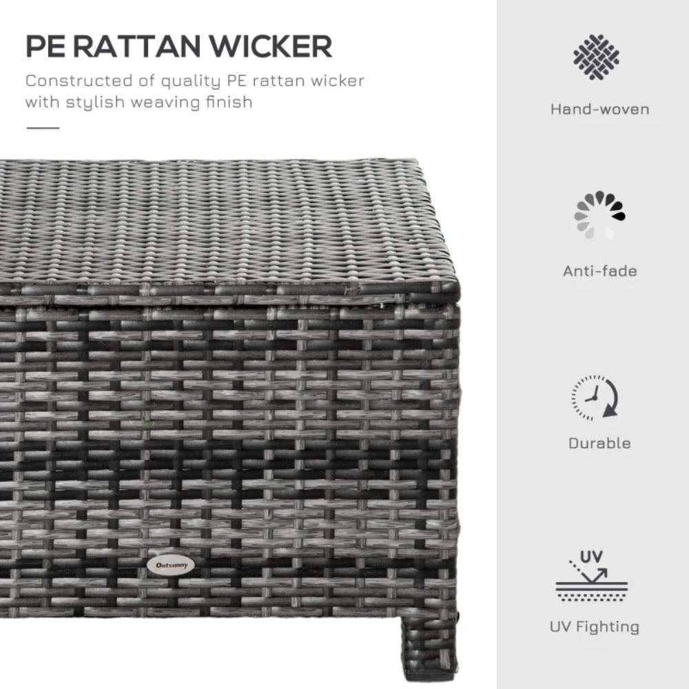 Outsunny Rattan Footstool Wicker Ottoman with Padded Seat Cushion Outdoor Patio Furniture for Garden Poolside Living Room, 50 x 50 x 35 cm