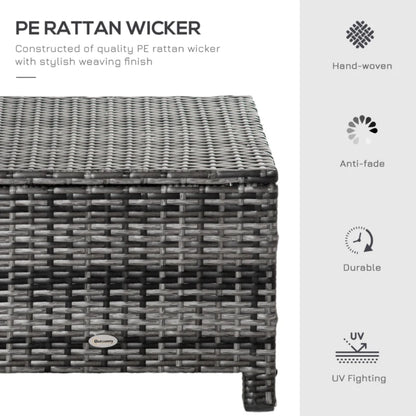 Outsunny Rattan Footstool Wicker Ottoman with Padded Seat Cushion Outdoor Patio Furniture for Garden Poolside Living Room, 50 x 50 x 35 cm