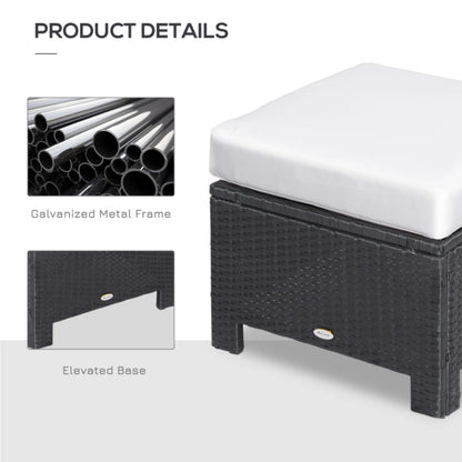 Outsunny Rattan Footstool Wicker Ottoman with Padded Seat Cushion Outdoor Patio Furniture for Garden Poolside Living Room, 50 x 50 x 35 cm