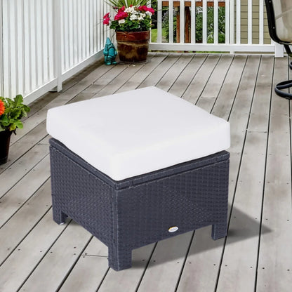 Outsunny Rattan Footstool Wicker Ottoman with Padded Seat Cushion Outdoor Patio Furniture for Garden Poolside Living Room, 50 x 50 x 35 cm