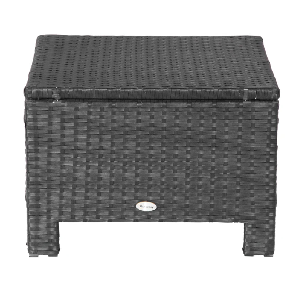 Outsunny Rattan Footstool Wicker Ottoman with Padded Seat Cushion Outdoor Patio Furniture for Garden Poolside Living Room, 50 x 50 x 35 cm