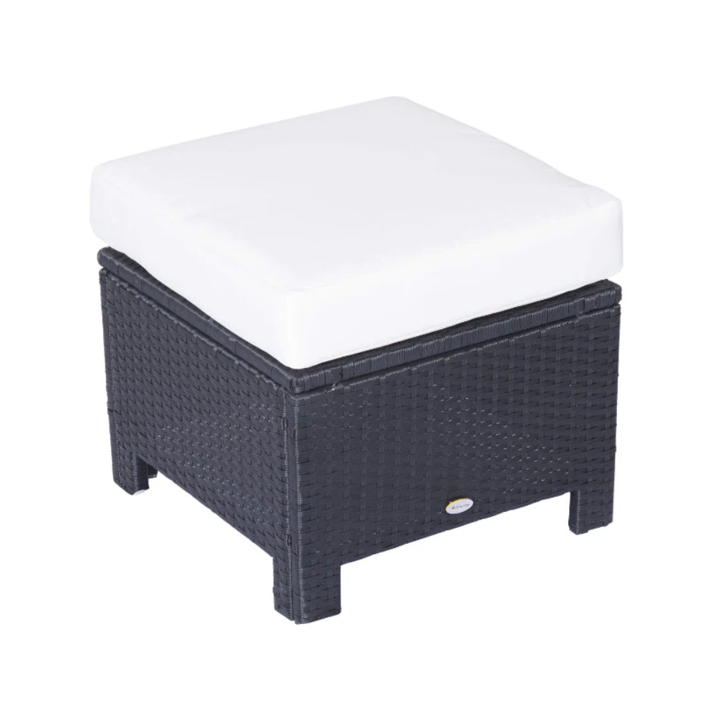 Outsunny Rattan Footstool Wicker Ottoman with Padded Seat Cushion Outdoor Patio Furniture for Garden Poolside Living Room, 50 x 50 x 35 cm