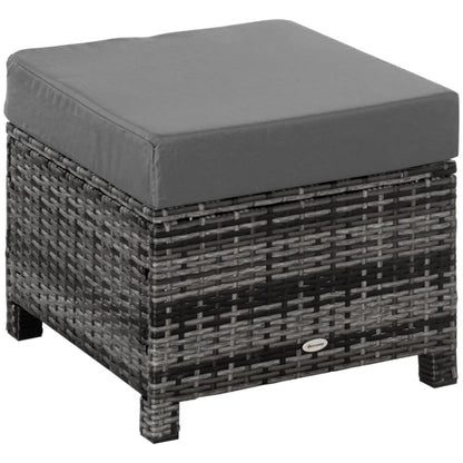 Outsunny Rattan Footstool Wicker Ottoman with Padded Seat Cushion Outdoor Patio Furniture for Garden Poolside Living Room, 50 x 50 x 35 cm