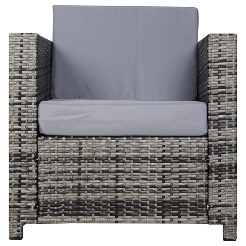 Outsunny Rattan Garden Armchair 10cm Cushion Outdoor Single Chair with Steel Frame, Grey