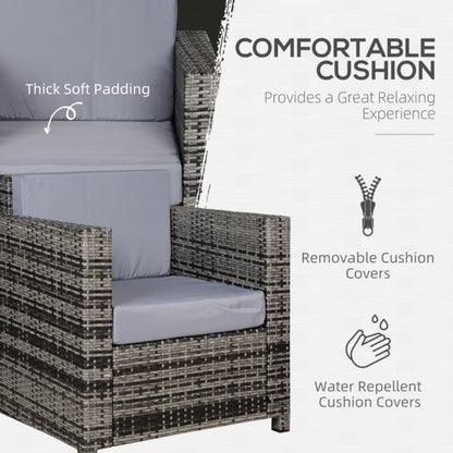 Outsunny Rattan Garden Armchair 10cm Cushion Outdoor Single Chair with Steel Frame, Grey