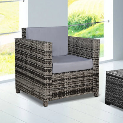 Outsunny Rattan Garden Armchair 10cm Cushion Outdoor Single Chair with Steel Frame, Grey
