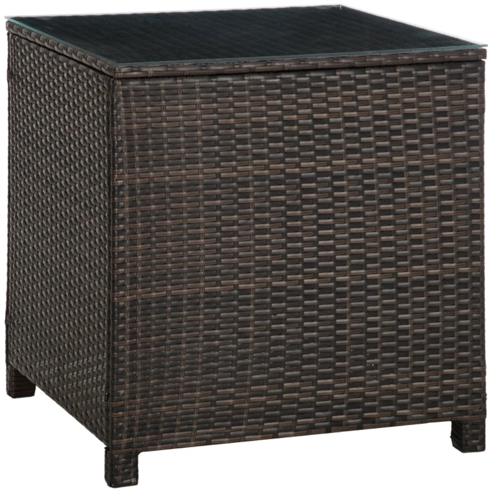 Outsunny Rattan Garden Furniture Side Table Patio Frame Tempered Glass New - Brown