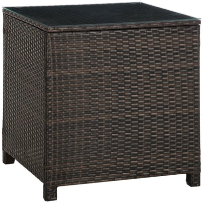 Outsunny Rattan Garden Furniture Side Table Patio Frame Tempered Glass New - Brown