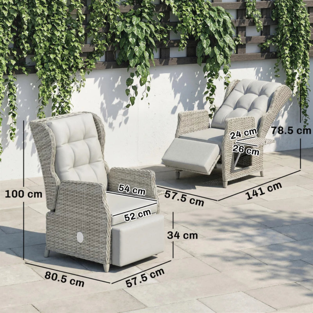 Outsunny Rattan Garden Recliner Chair, Reclining Garden Chair with Adjustable Back and Footrest, Flip Table, Cushion