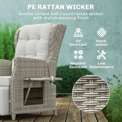 Outsunny Rattan Garden Recliner Chair, Reclining Garden Chair with Adjustable Back and Footrest, Flip Table, Cushion