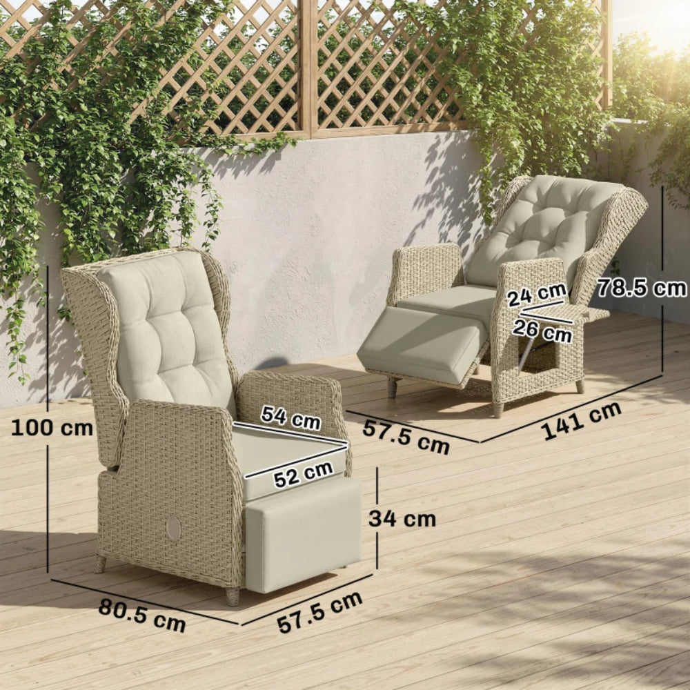 Outsunny Rattan Garden Recliner Chair, Reclining Garden Chair with Adjustable Back and Footrest, Flip Table, Cushion