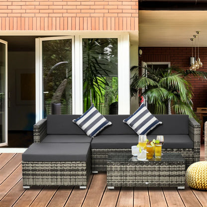Outsunny Rattan Garden Sofa Set, 4-Seater Wicker Sectional for Garden, Grey