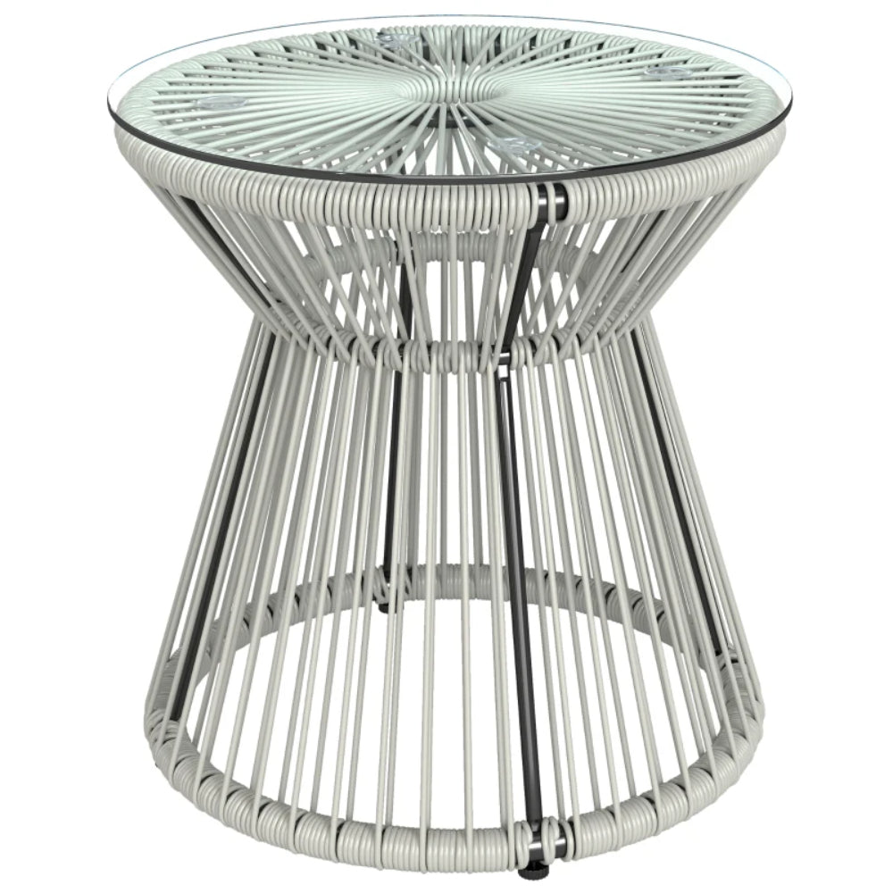 Outsunny Rattan Outdoor Coffee Table, PE Rattan Wicker Bistro Side Table with Tempered Glass Top, Light Grey