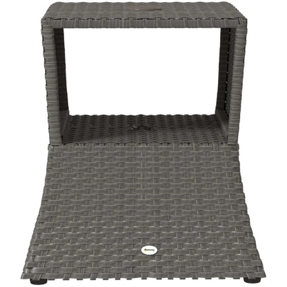 Outsunny Rattan Outdoor Coffee Table, Wicker Garden Patio Bistro Side Table with Umbrella Hole and Storage Space, Dark Grey