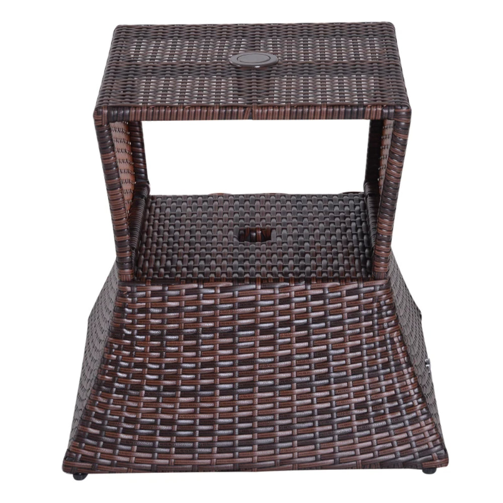 Outsunny Rattan Outdoor Coffee Table, Wicker Garden Patio Bistro Side Table with Umbrella Hole and Storage Space for Balcony, Porch, Brown